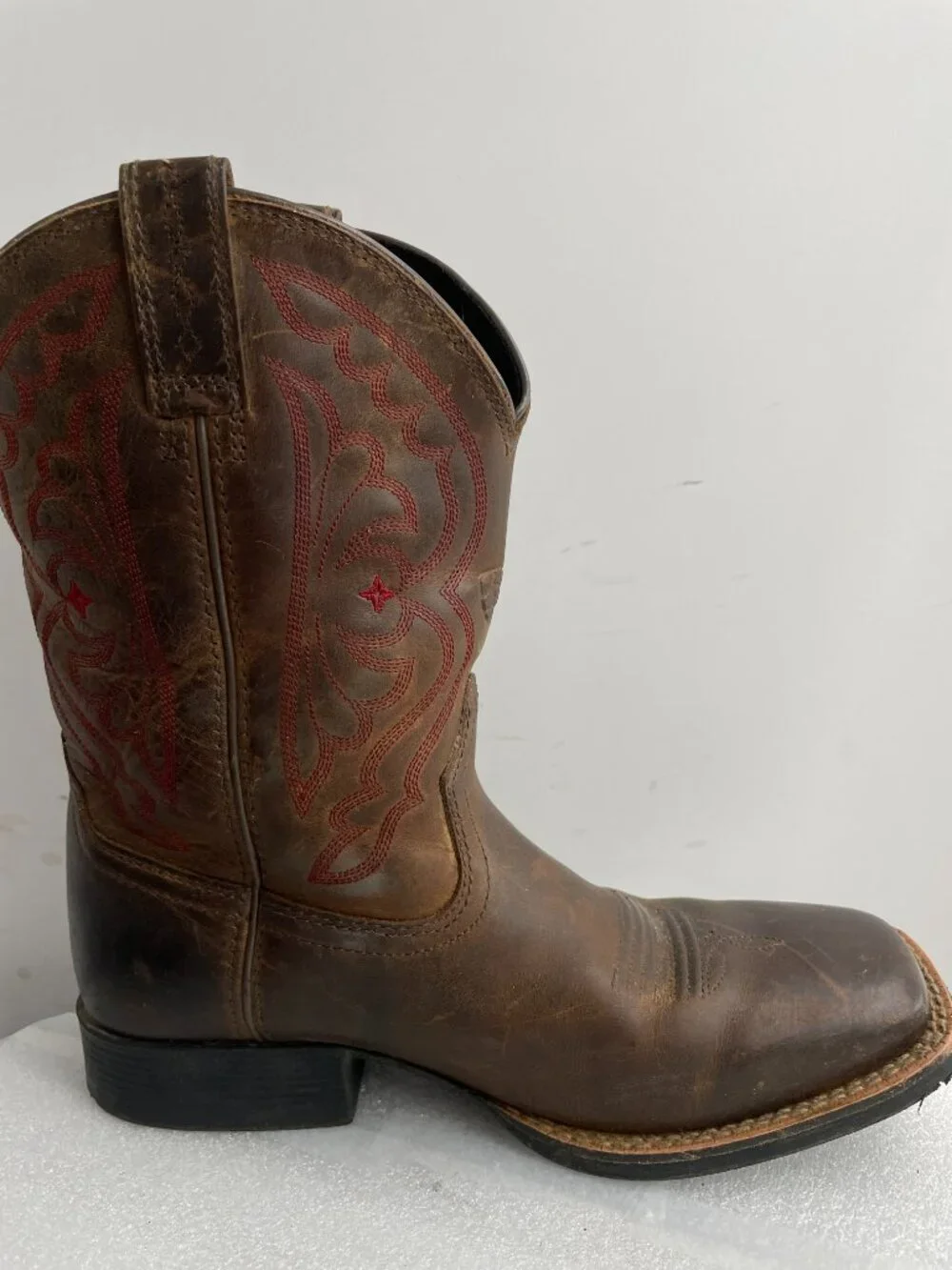 Ariat Quickdraw Leather Square Toe Western Cowboy Boots Boys Youth Kids 4
